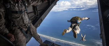 Military man skydiving