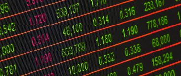 closeup of red and green stock-finance performance numbers on computer screen