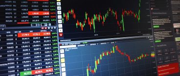 color image of graphs and charts of stock performance on computer screen