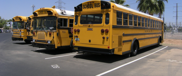 school busses in a row