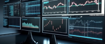 A room full of monitors representing commodity/ futures trading behavior