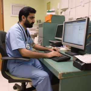doctor sitting at desk and using computer