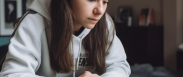 A teenager examining college brochures and applications