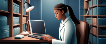 illustration of a doctor working on a computer