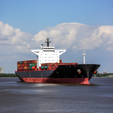 a cargo ship in the ocean