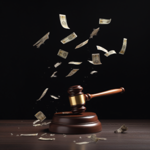 money falling around a judge's gavel