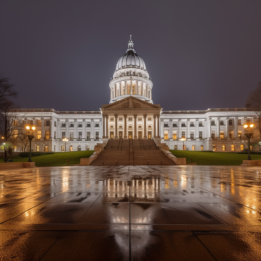the US capitol building on a rainy night