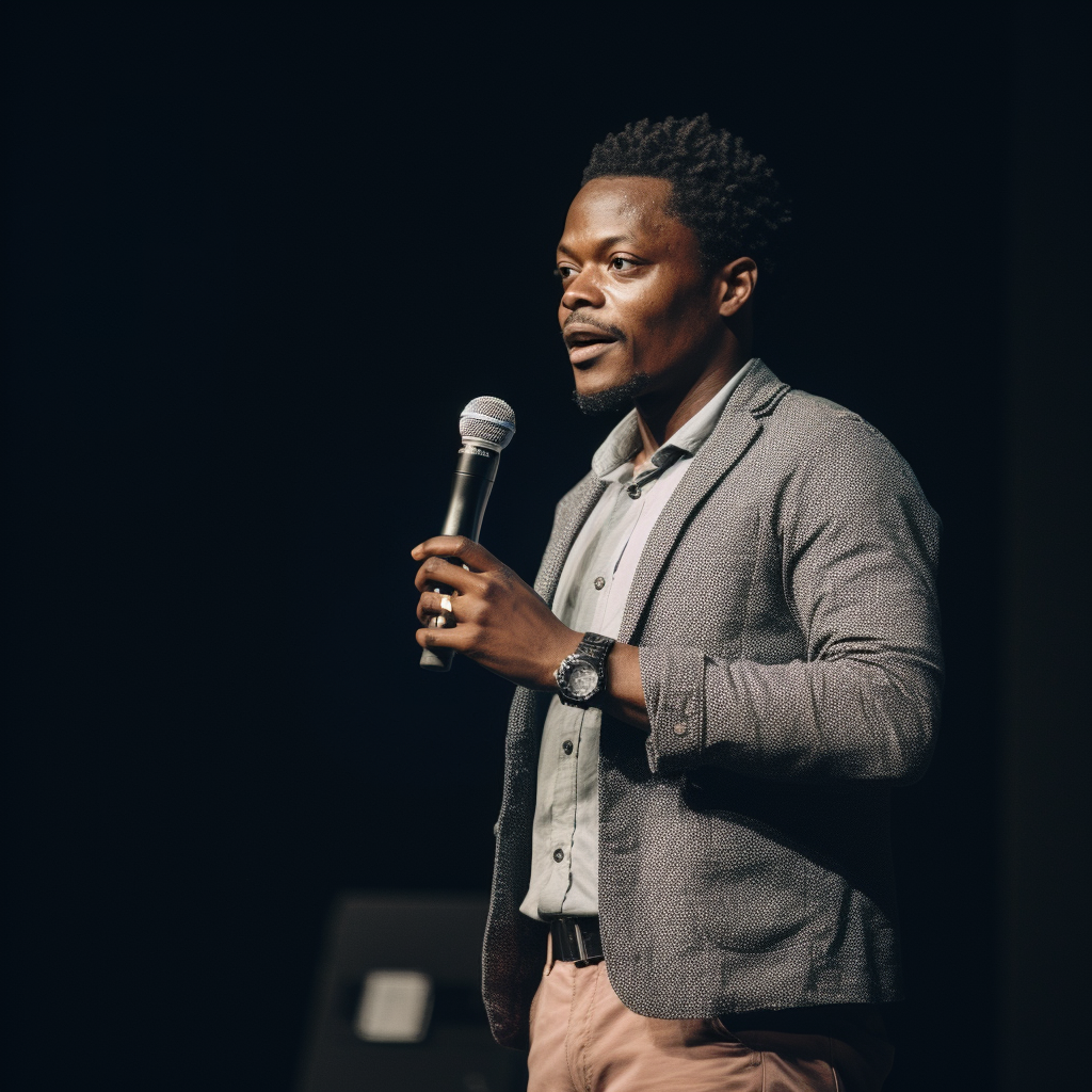 a man speaking into a microphone