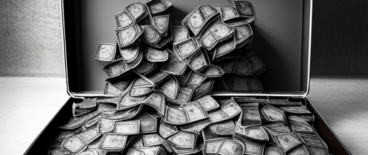 a case full of dollar bills