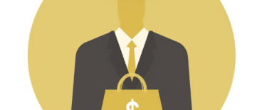 Illustrative image showing a man with a bag full of money
